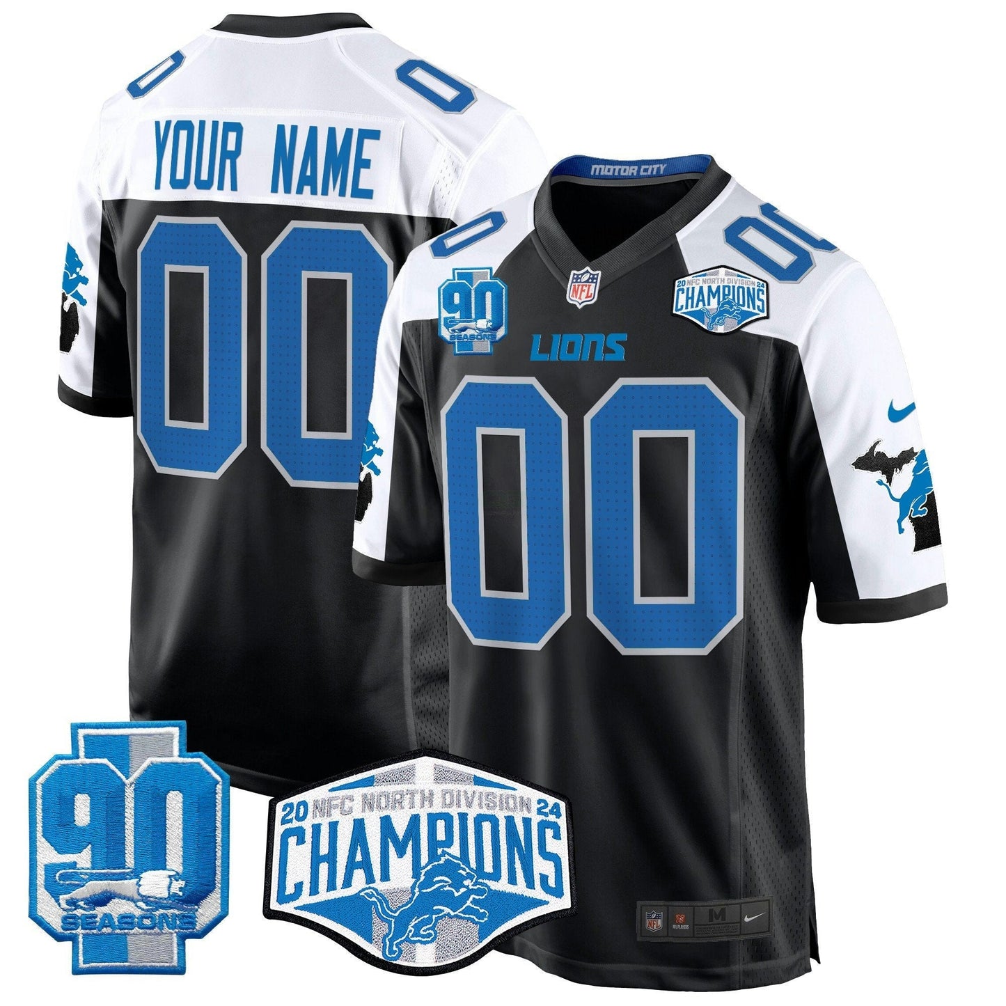 Camisa NFL Detroit 2024 NFC North Division Champions Patch Game Jersey