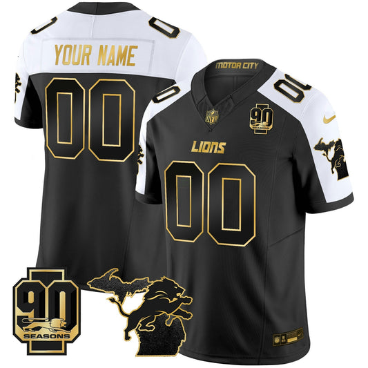 Camisa NFL Detroit 2025 Michigan & 90th Season Patch Dourada Vapor Limited Jersey