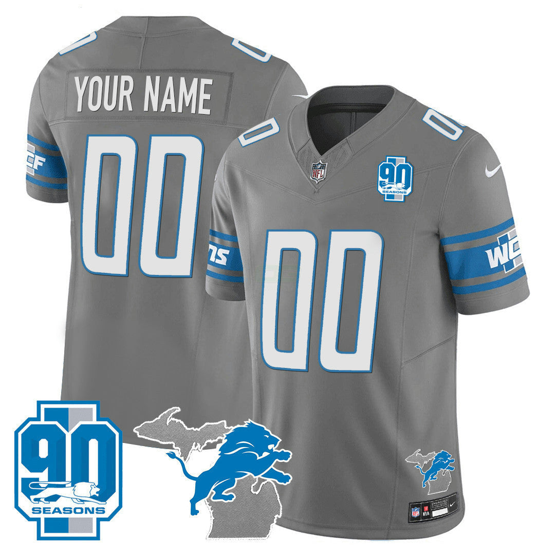 Camisa NFL Detroit 90th Year & Michigan Patch Custom Vapor Jersey