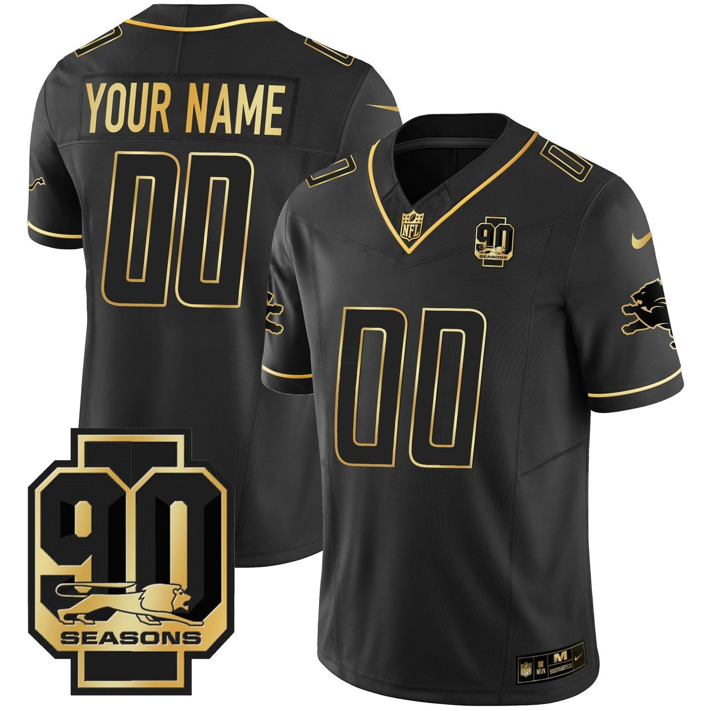 Camisa NFL Detroit 90th Year Patch Dourada Jersey