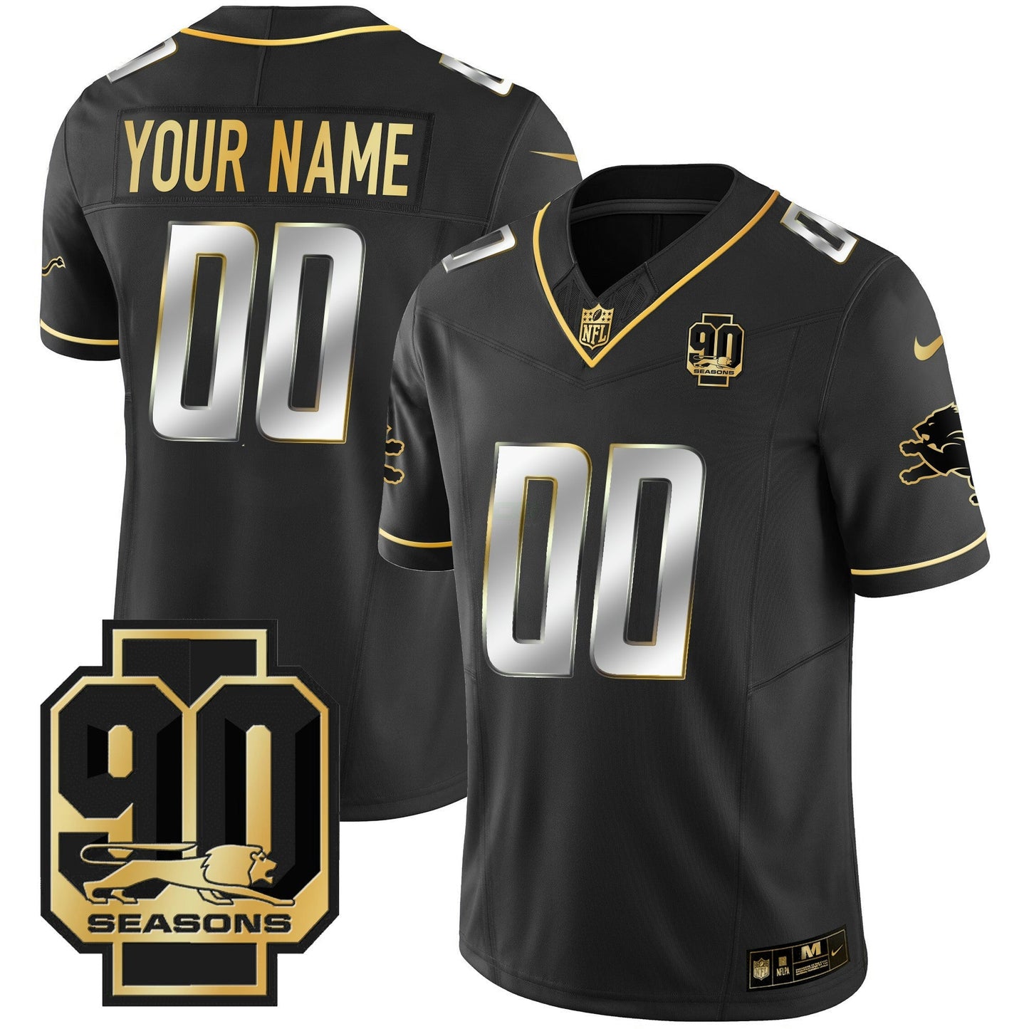 Camisa NFL Detroit 90th Year Patch Dourada Jersey