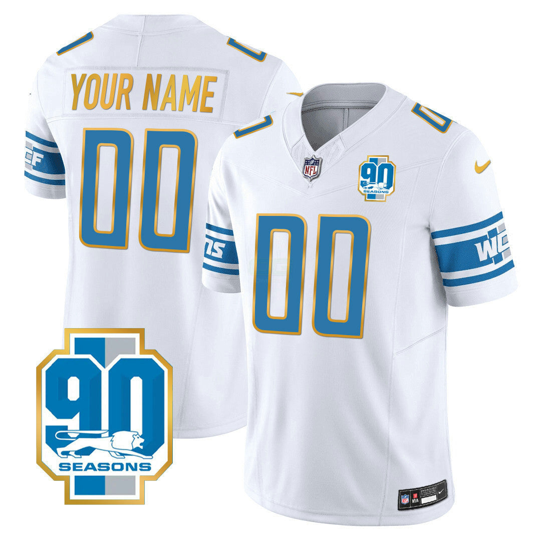 Camisa NFL Detroit 90th Year Patch Dourada Trim Jersey
