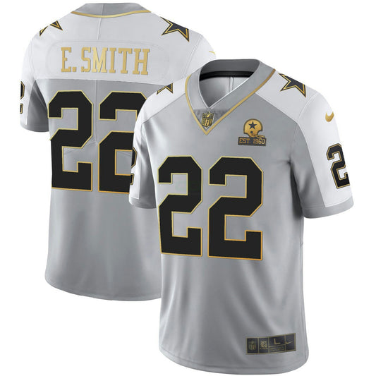Camisa NFL Emmitt Smith Dallas Cinza Dourada Vapor Est 1960 Patch Jersey - Emmitt Smith
