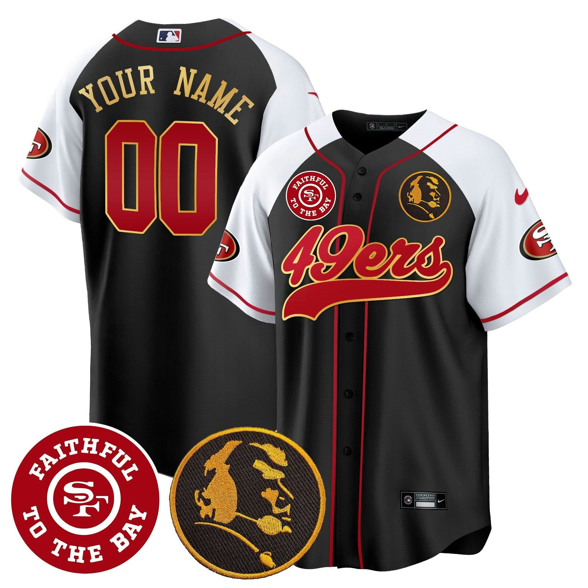 Camisa NFL Faithful & John Madden Patch Baseball Gold Trim Jersey