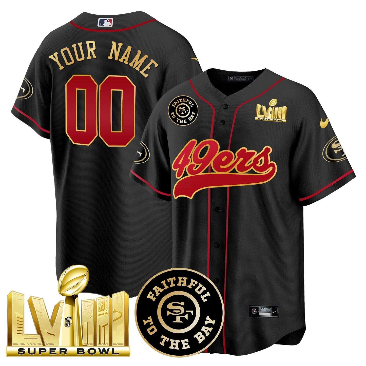 Camisa NFL Faithful & Super Bowl LVIII Dourada Patch Jersey