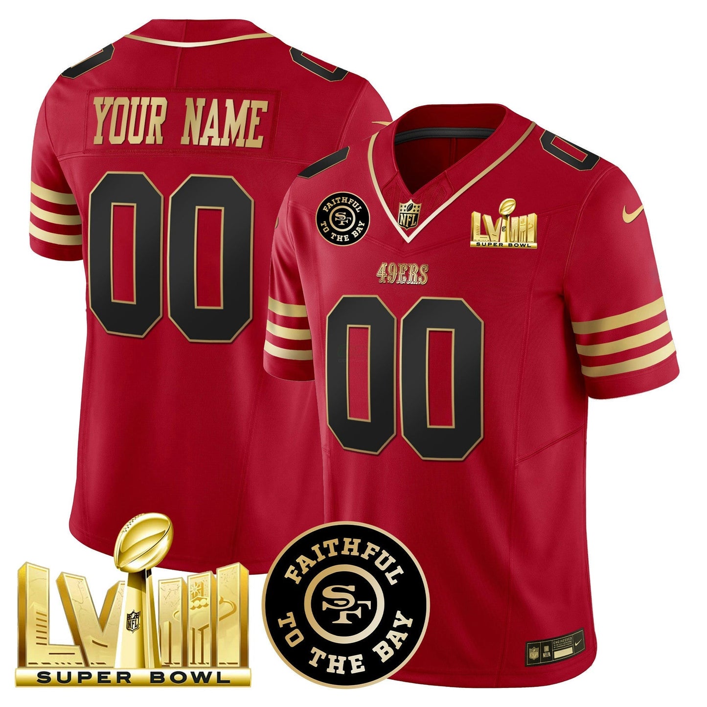 Camisa NFL Faithful & Super Bowl LVIII Dourada Patch Vapor Jersey