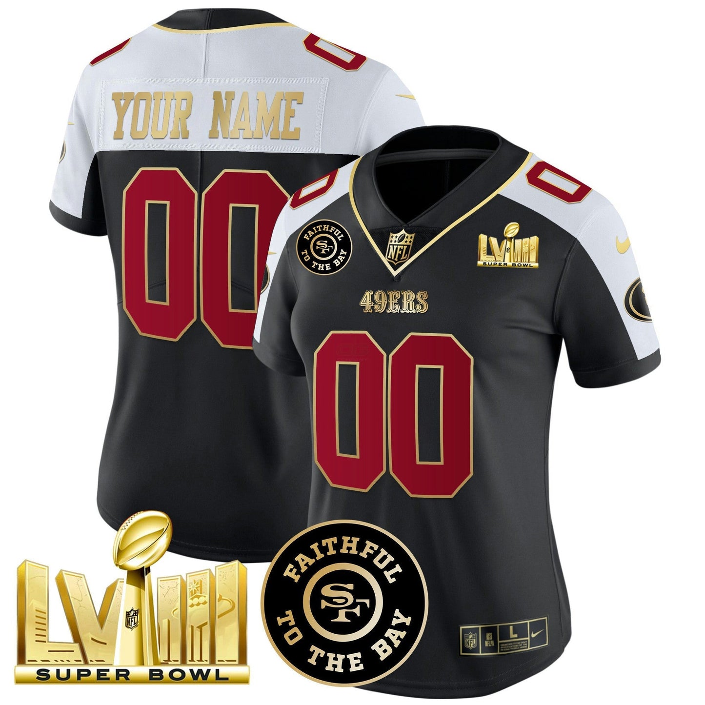 Camisa NFL Faithful & Super Bowl LVIII Dourada Patch Vapor Jersey