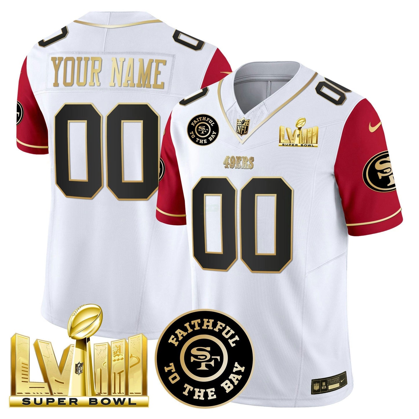 Camisa NFL Faithful & Super Bowl LVIII Dourada Patch Vapor Jersey V2