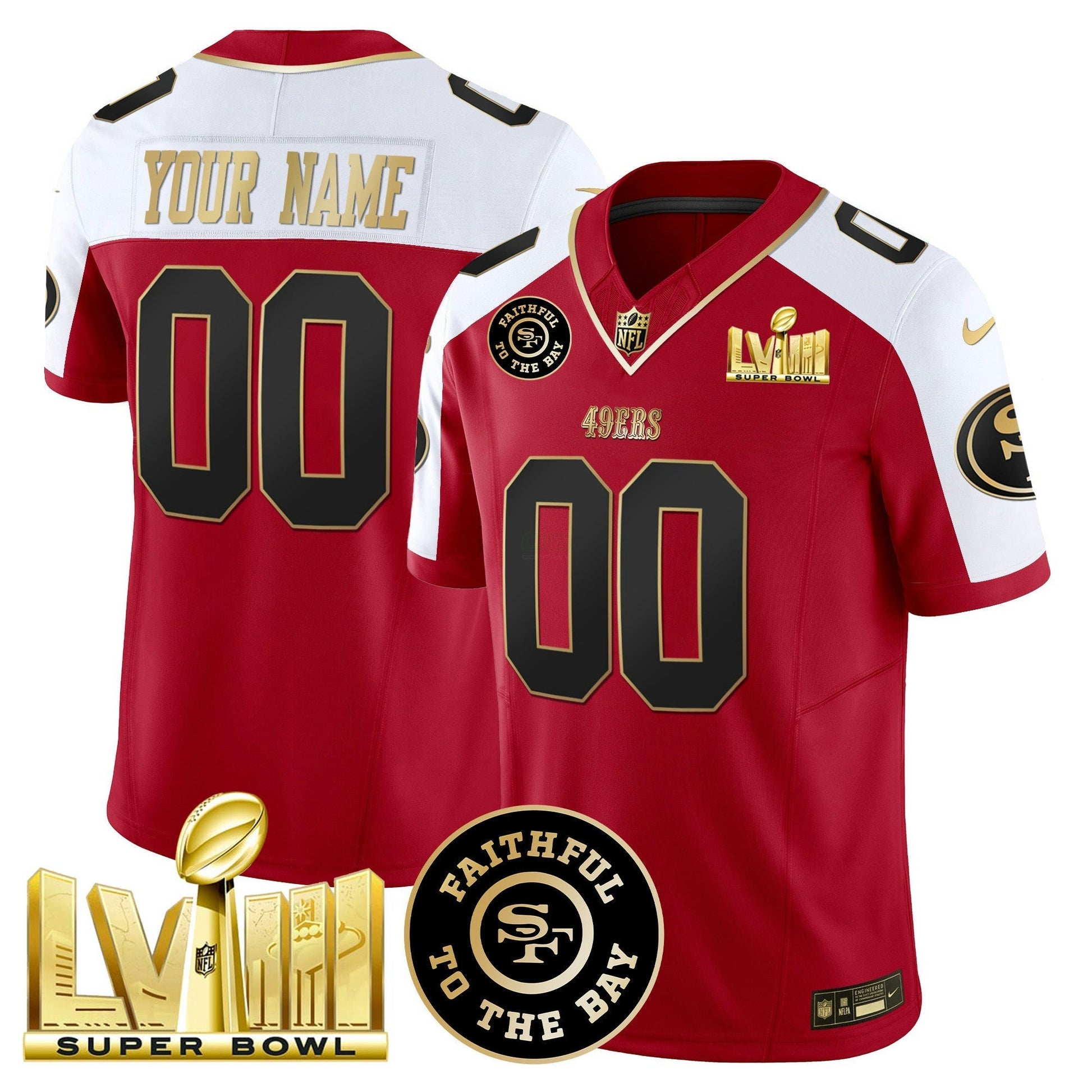 Camisa NFL Faithful & Super Bowl LVIII Dourada Patch Vapor Jersey