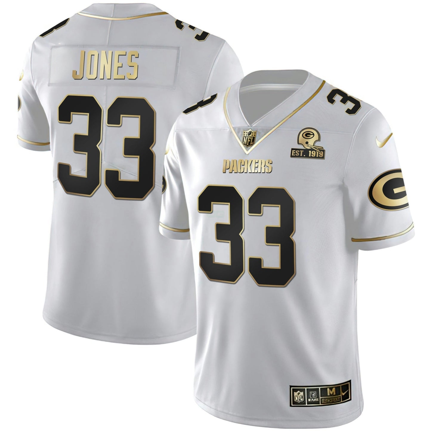 Camisa NFL Green Bay Branca Dourada Jersey Est 1919 Patch