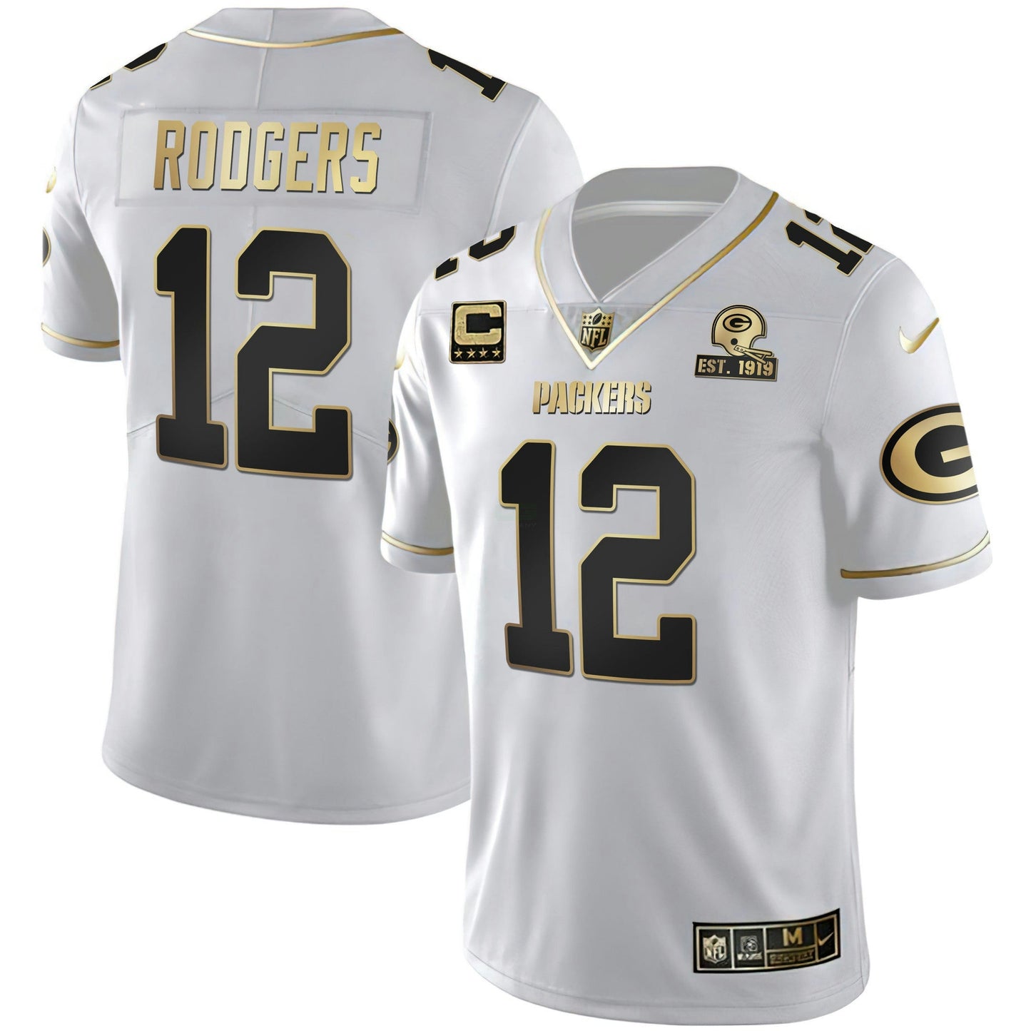 Camisa NFL Green Bay Branca Dourada Jersey Est 1919 Patch