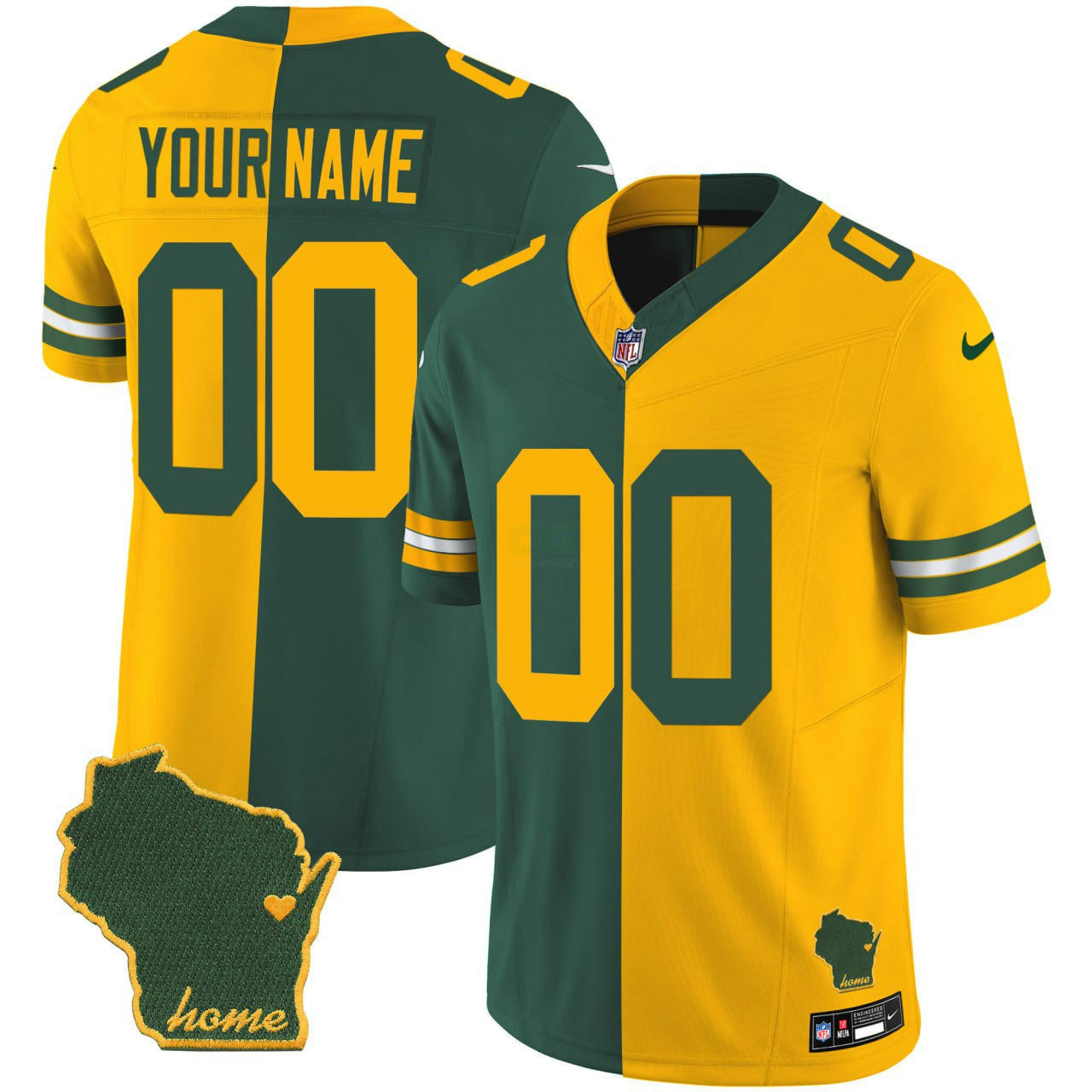 Camisa NFL Green Bay Custom Split Jersey - Verde Amarela
