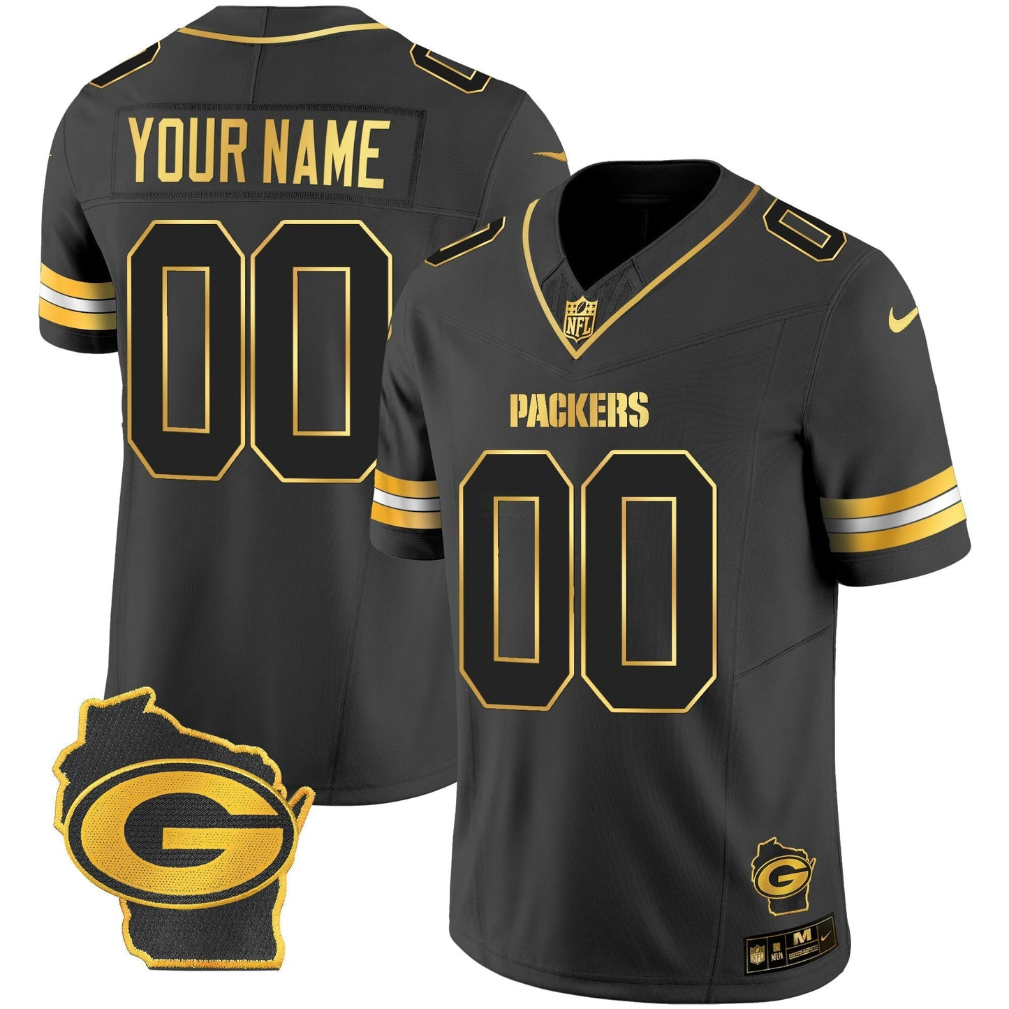 Camisa NFL Green Bay Packers Home Patch Dourada Vapor Jersey