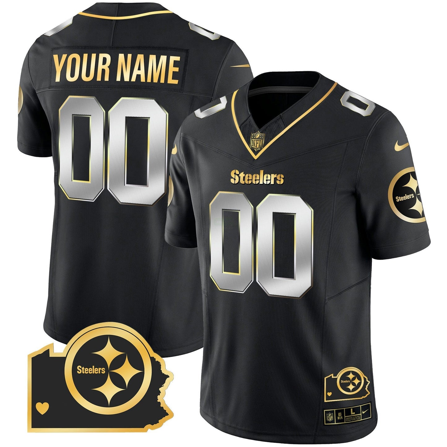 Camisa NFL Pittsburgh Steelers Home Patch Dourada Vapor Jersey