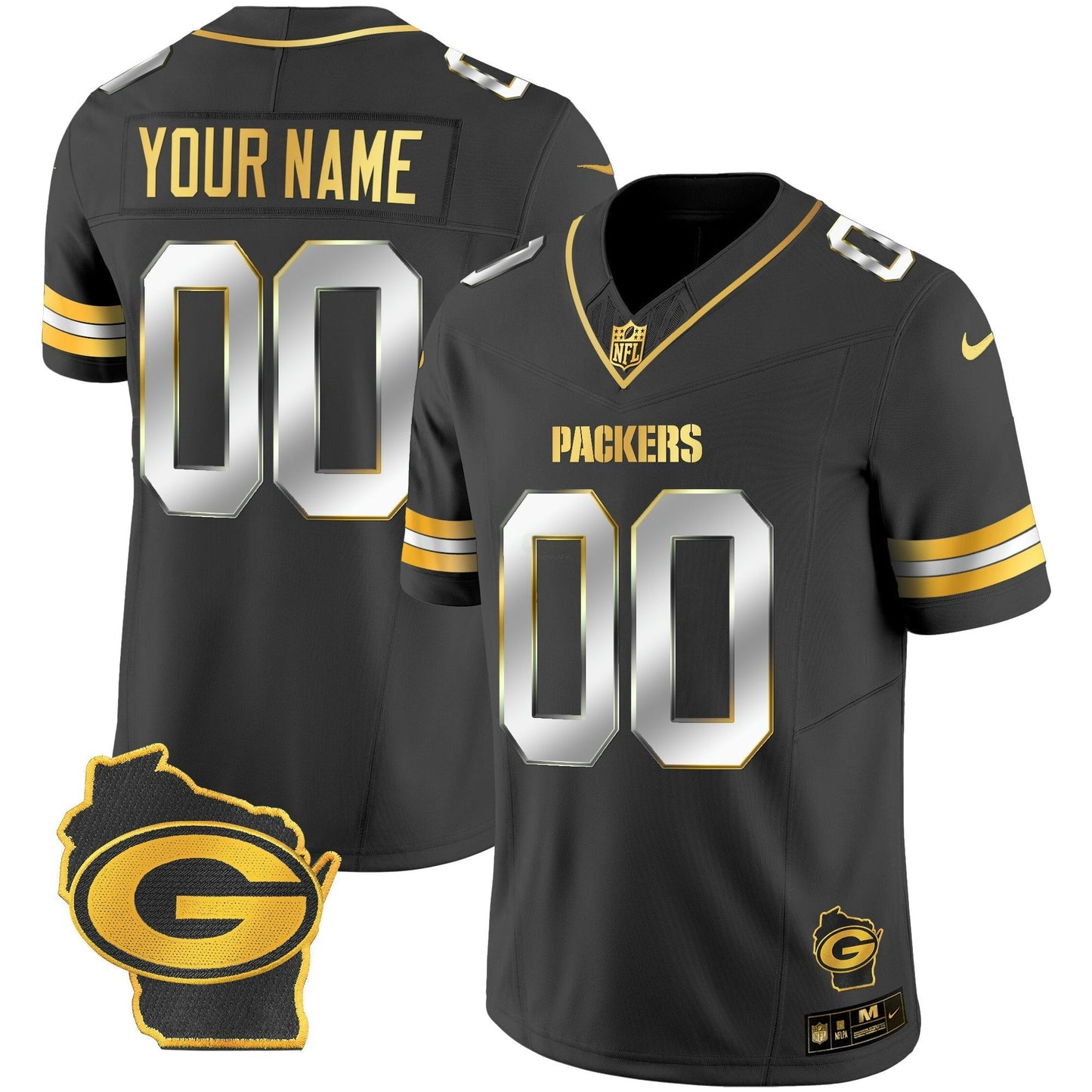 Camisa NFL Green Bay Packers Home Patch Dourada Vapor Jersey
