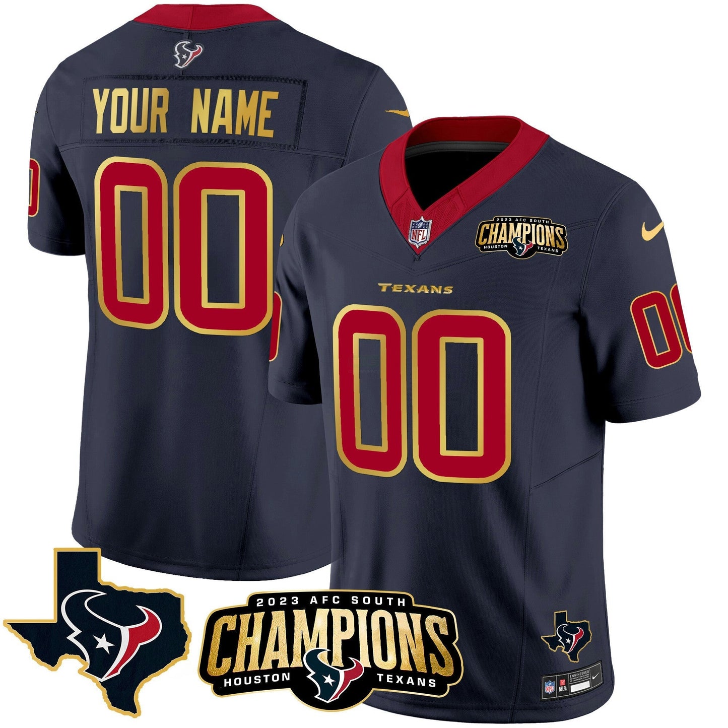 Camisa NFL Houston 2023 AFC South Champions Patch Dourada Trim Vapor Jersey