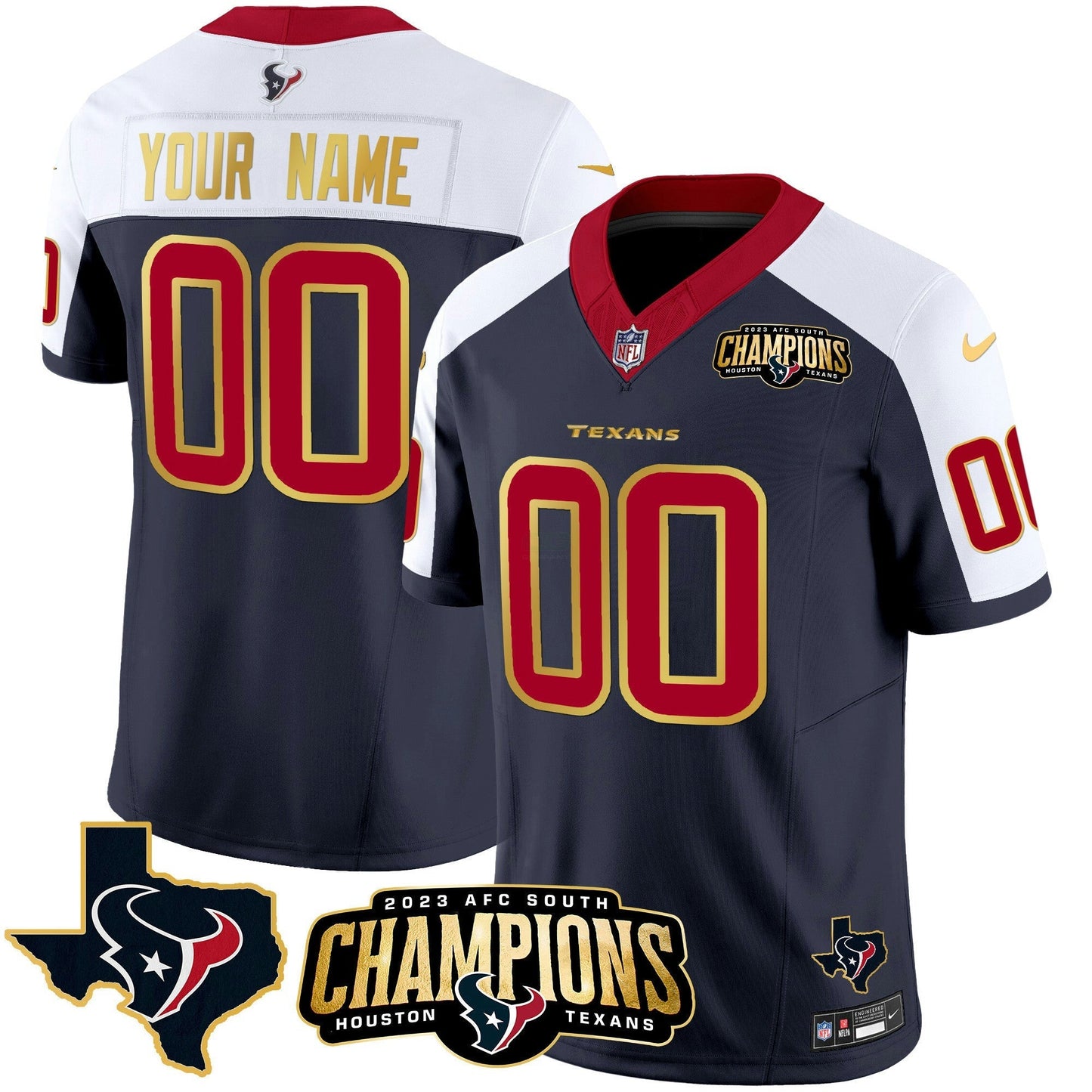 Camisa NFL Houston 2023 AFC South Champions Patch Dourada Trim Vapor Jersey