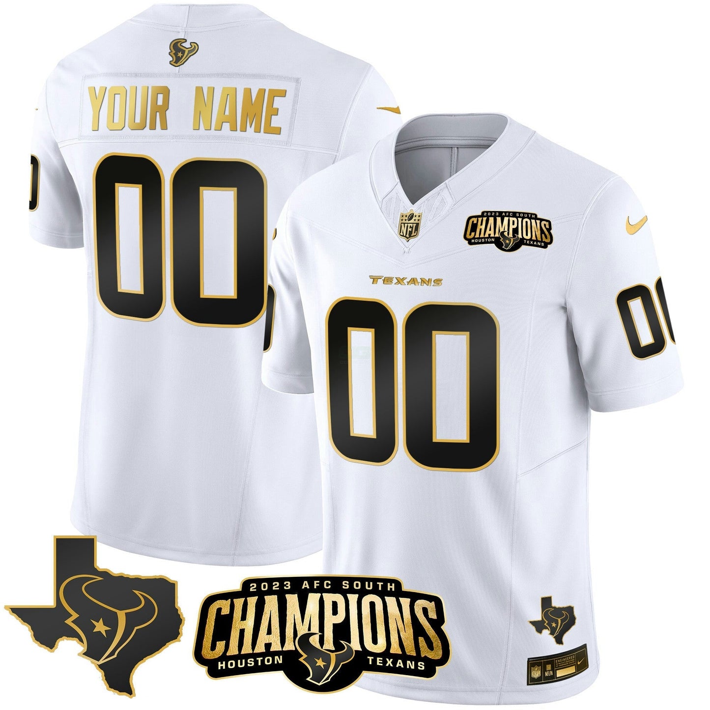 Camisa NFL Houston 2023 AFC South Champions Patch Dourada Vapor Jersey