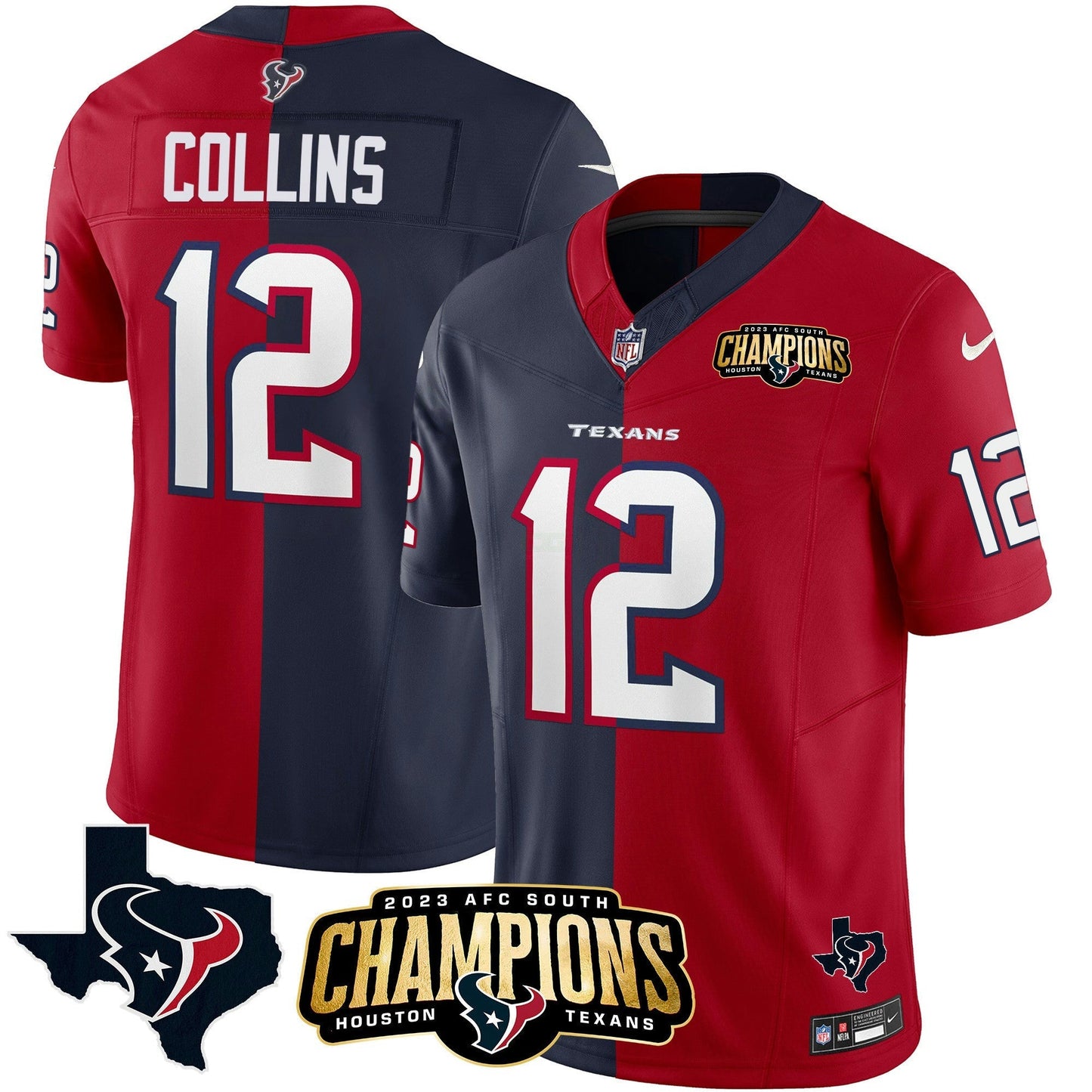 Camisa NFL Houston 2023 AFC South Champions Patch Split Vapor Jersey