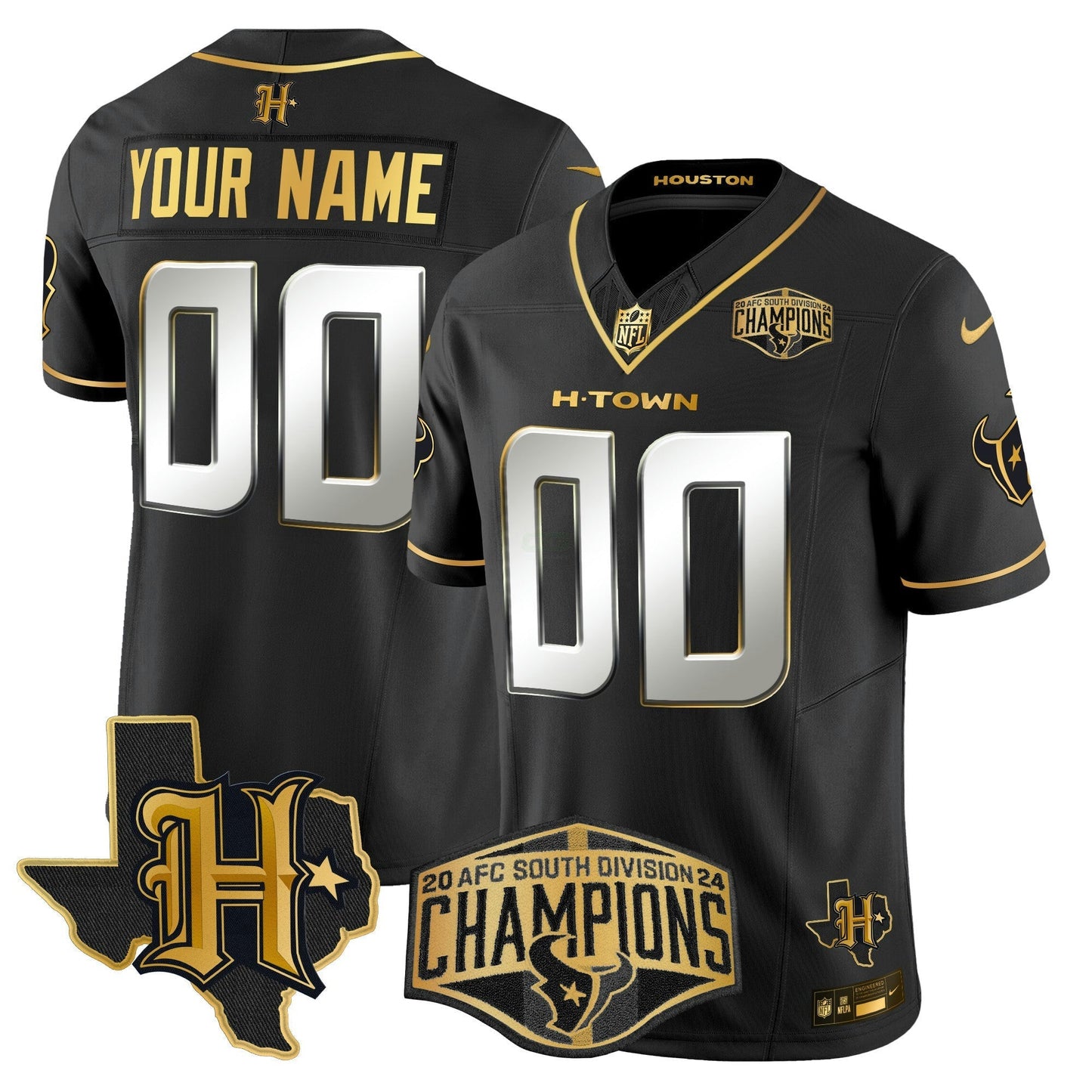 Camisa NFL Houston 2024 AFC South Division Champions Patch Dourada Vapor Limited Jersey