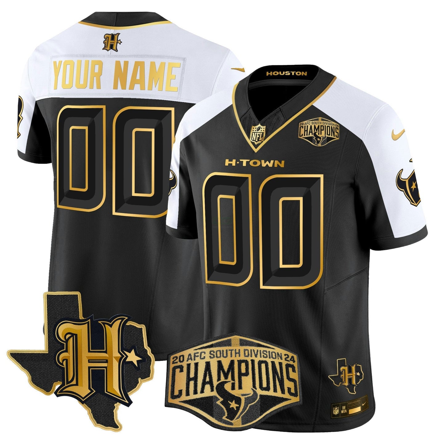 Camisa NFL Houston 2024 AFC South Division Champions Patch Dourada Vapor Limited Jersey