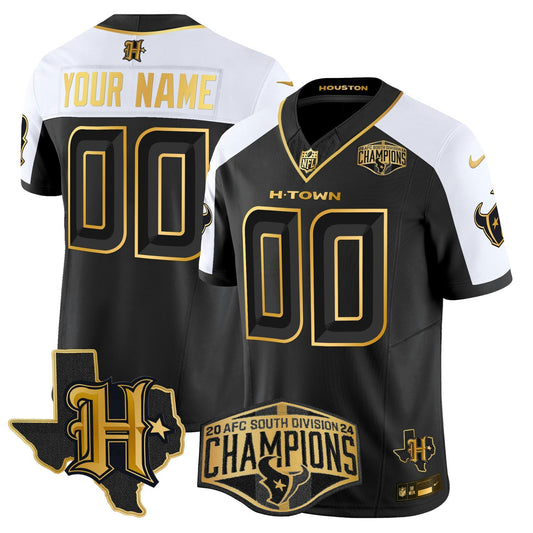 Camisa NFL Houston 2024 AFC South Division Champions Patch Dourada Vapor Limited Jersey
