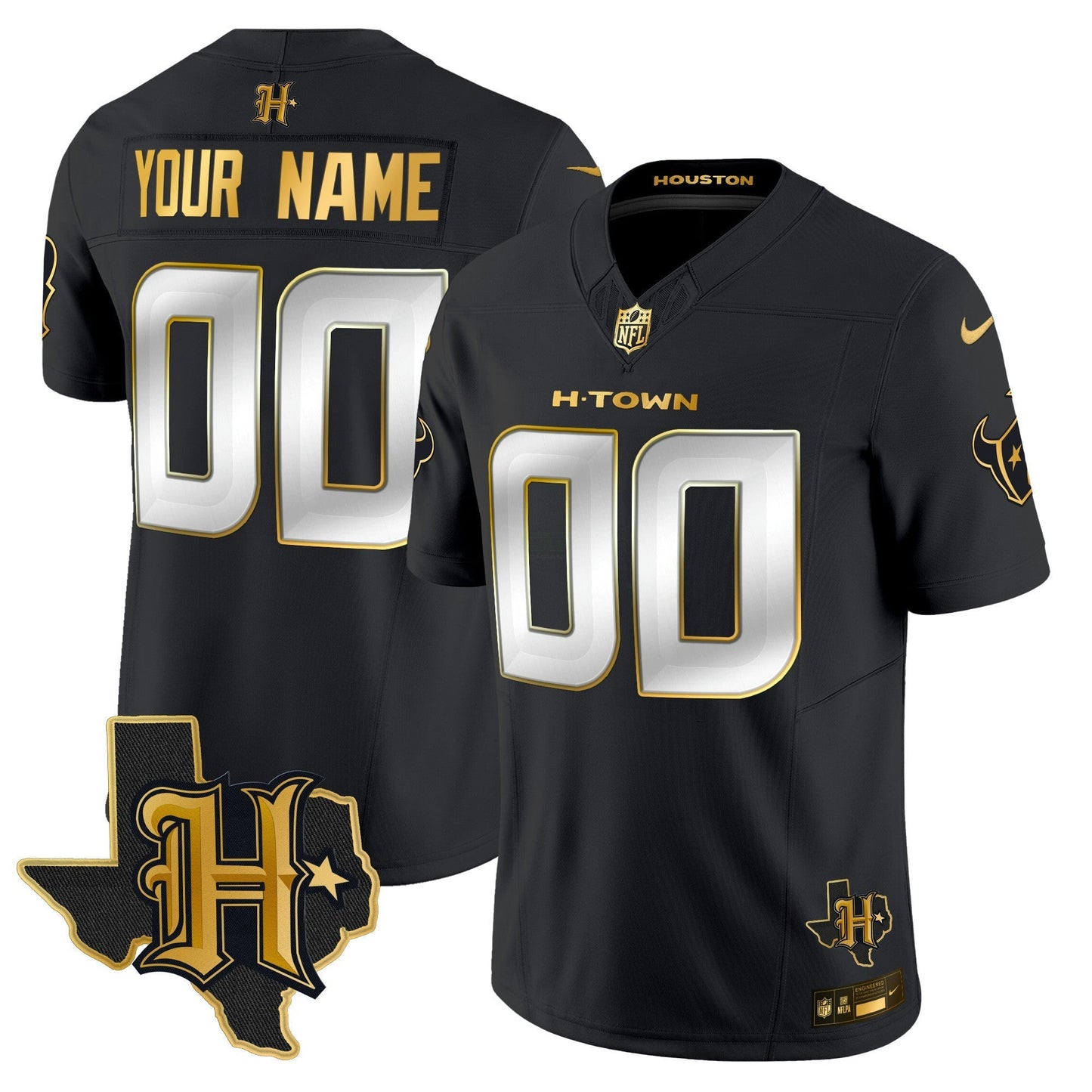 Camisa NFL Houston 2024 Texas Patch Dourada Vapor Limited Jersey