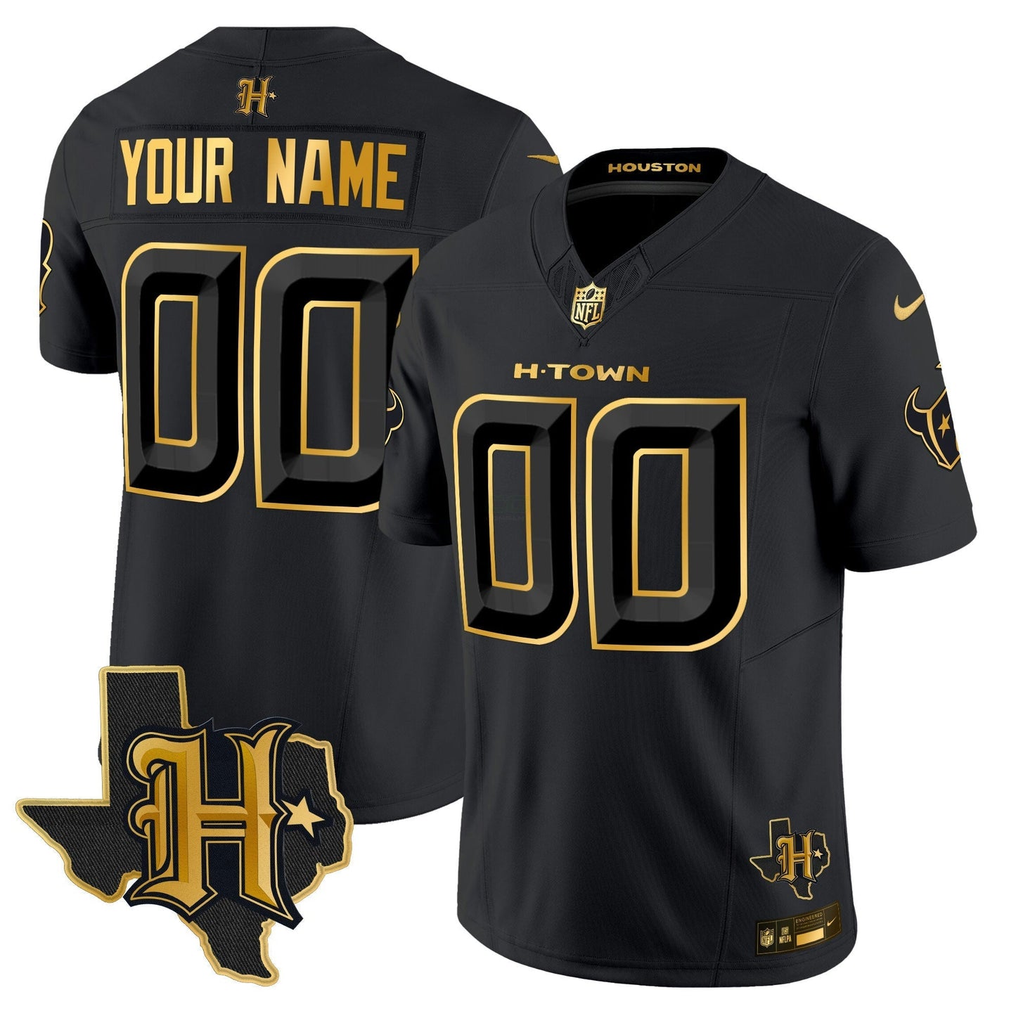 Camisa NFL Houston 2024 Texas Patch Dourada Vapor Limited Jersey