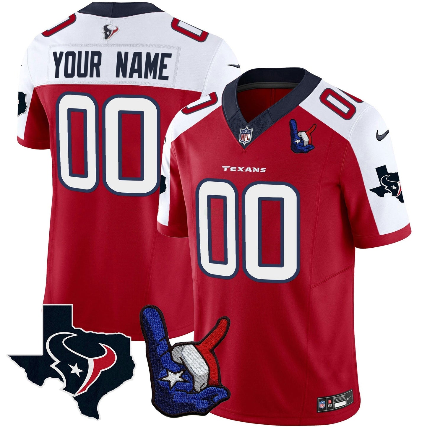 Camisa NFL Houston Hand Sign Throwing Up The H Vapor Jersey