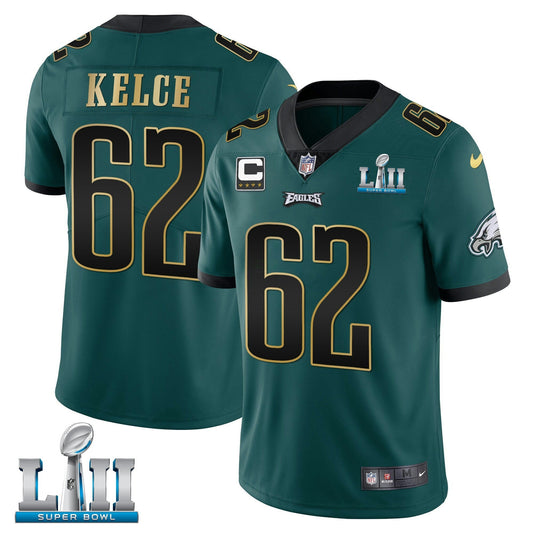 Camisa NFL Jason Kelce Super Bowl LII Patch Verde Vapor Limited