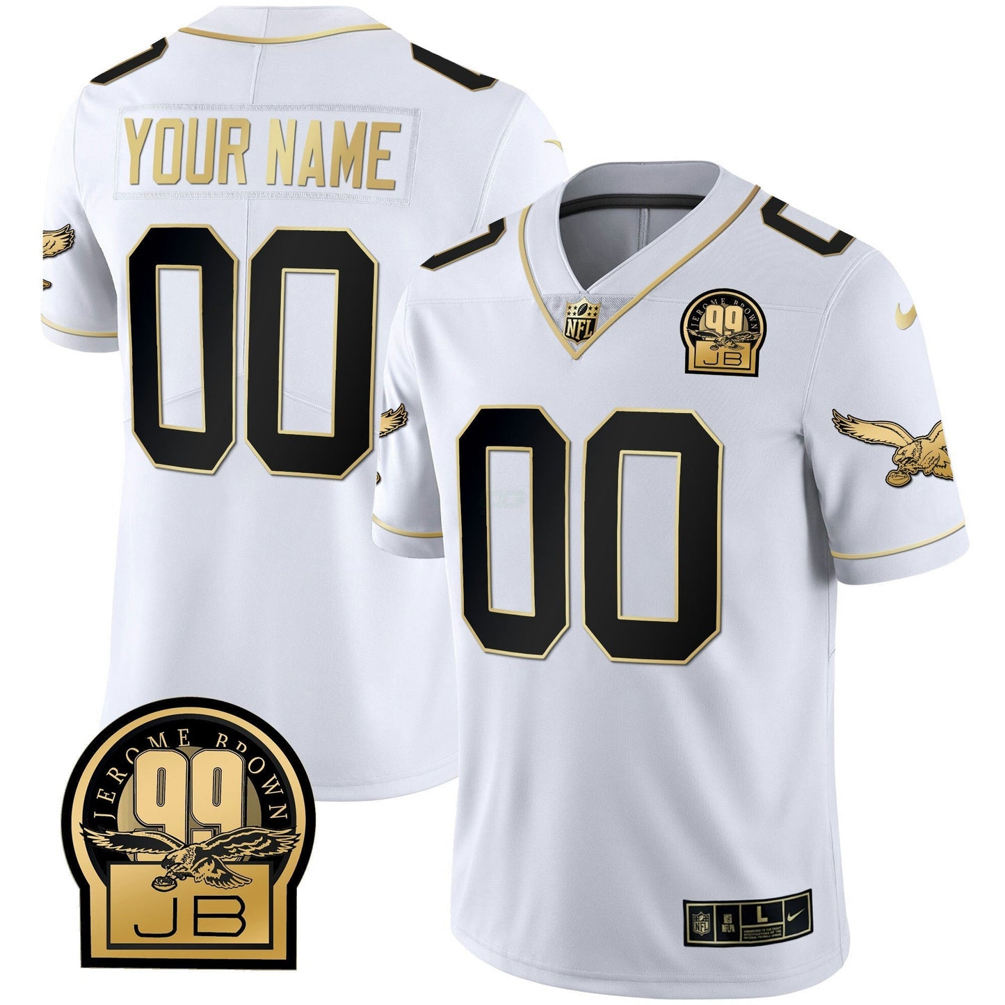 Camisa NFL Jerome Brown Retired Patch Dourada & Kelly Jersey