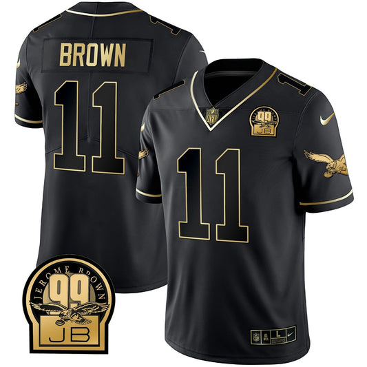 Camisa NFL Jerome Brown Retired Patch Preta Dourada & Kelly Jersey