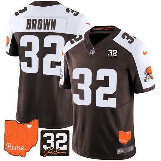 Camisa NFL Jim Brown #32 Jim Brown Memorial & Home Patch Jersey