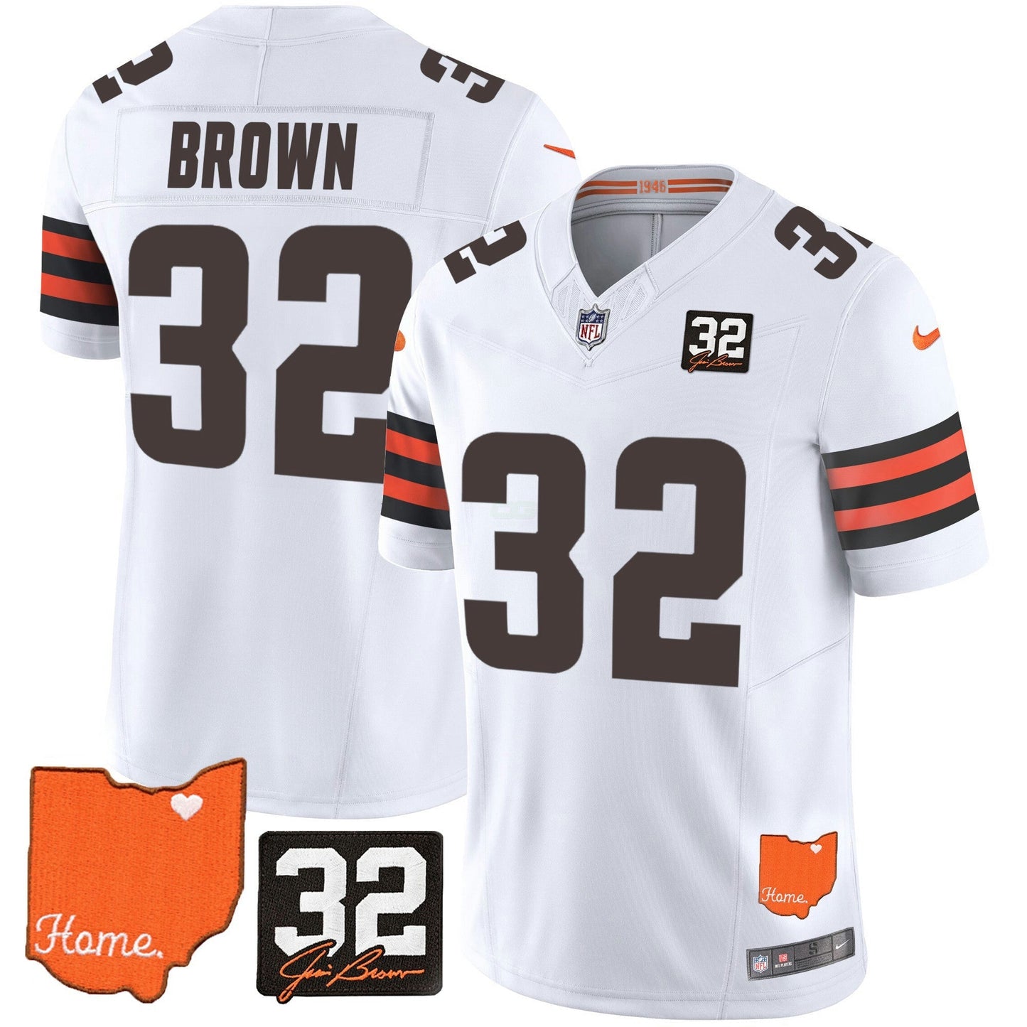 Camisa NFL Jim Brown #32 Jim Brown Memorial & Home Patch Jersey