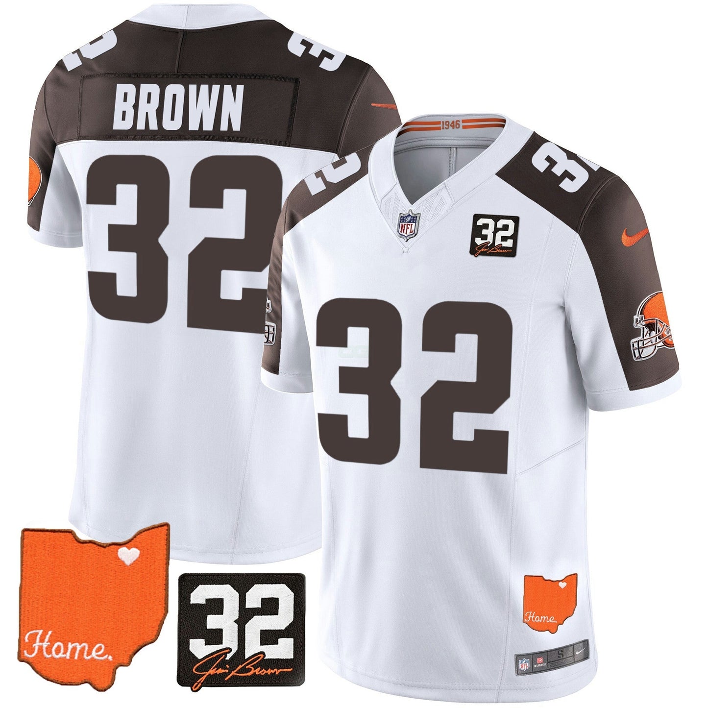 Camisa NFL Jim Brown #32 Jim Brown Memorial & Home Patch Jersey