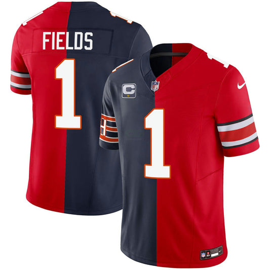 Camisa NFL Justin Fields Chicago Ohio State Buckeyes Split Jersey - Azul Marinho Vermelha