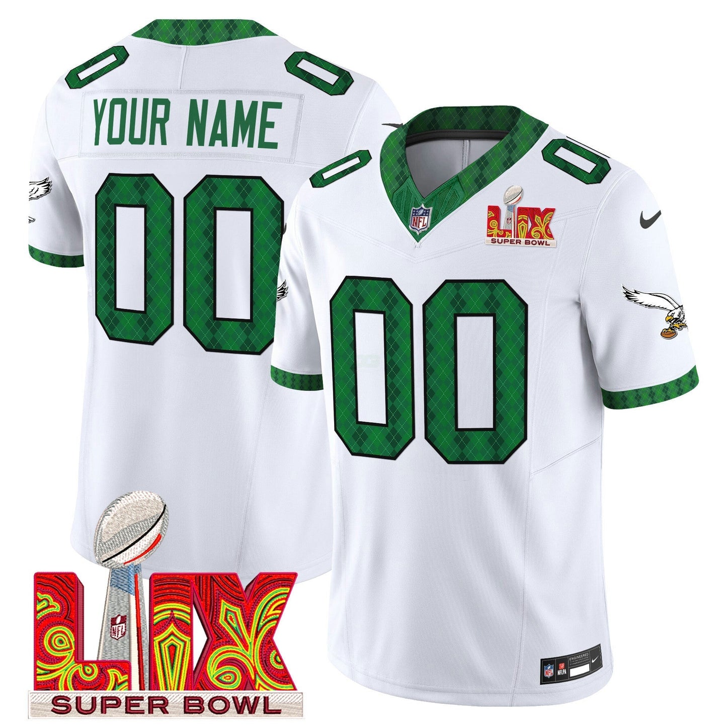 Camisa NFL Kelly Green St. Patrick’s Day Super Bowl LIX Patch Vapor Limited Jersey