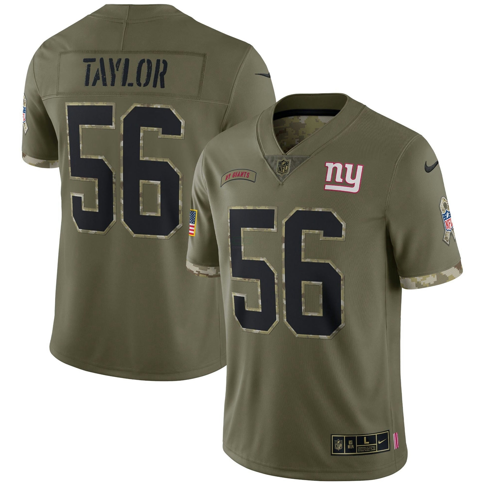 Camisa NFL Lawrence Taylor New York 2022 Salute To Service Olive Retired Jersey