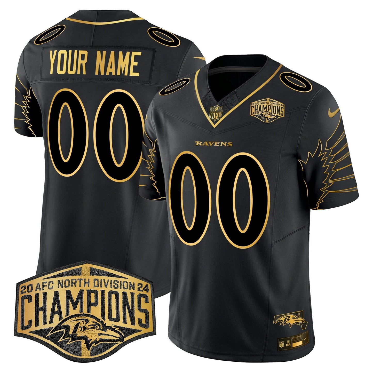 Camisa NFL Maryland 2024 AFC North Division Champions Patch Dourada Vapor Limited Jersey