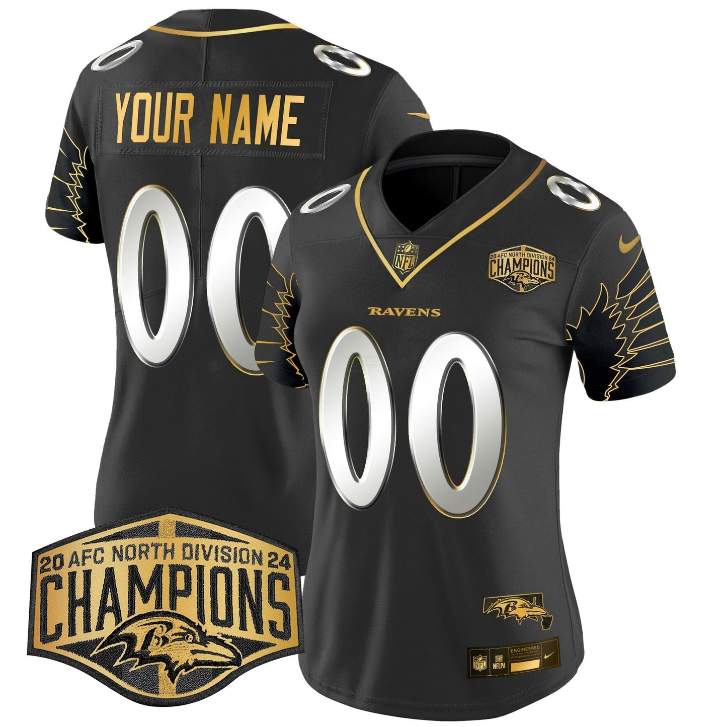 Camisa NFL Maryland 2024 AFC North Division Champions Patch Dourada Vapor Limited Jersey