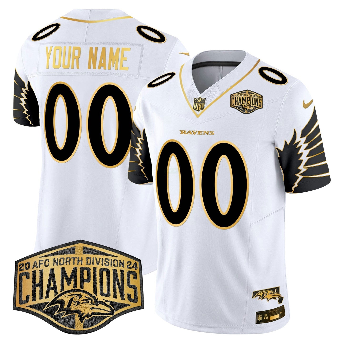 Camisa NFL Maryland 2024 AFC North Division Champions Patch Dourada Vapor Limited Jersey