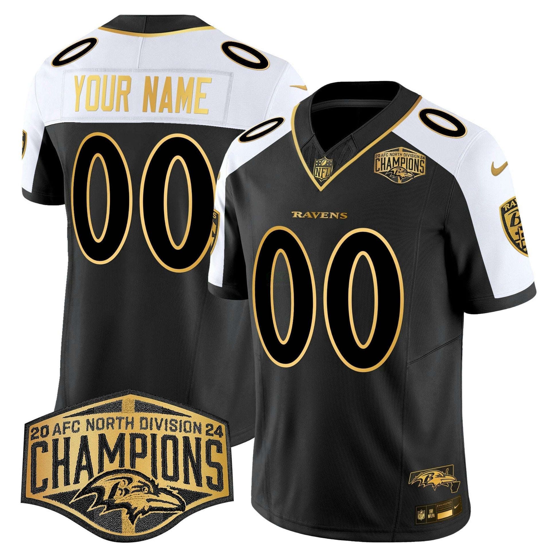 Camisa NFL Maryland 2024 AFC North Division Champions Patch Dourada Vapor Limited Jersey