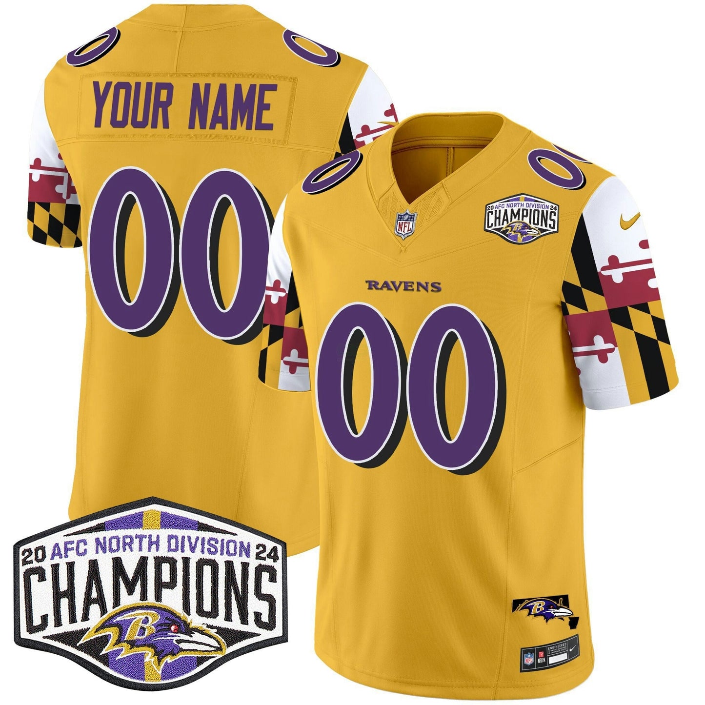 Camisa NFL Maryland Flag 2024 AFC North Division Champions Patch Vapor Limited Jersey