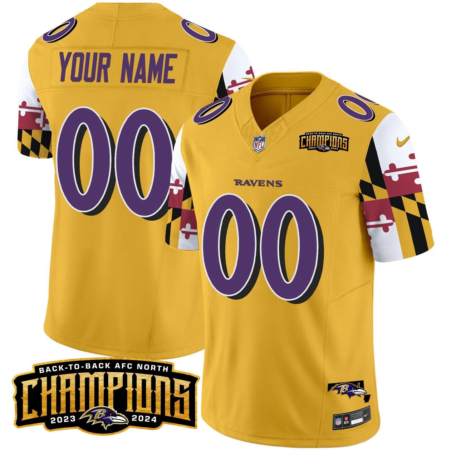 Camisa NFL Maryland Flag Back To Back AFC North Champions Patch Vapor Limited Jersey