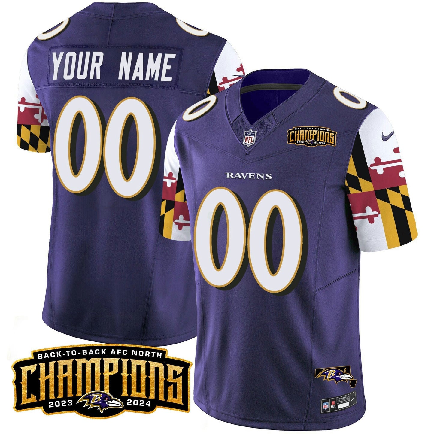 Camisa NFL Maryland Flag Back To Back AFC North Champions Patch Vapor Limited Jersey