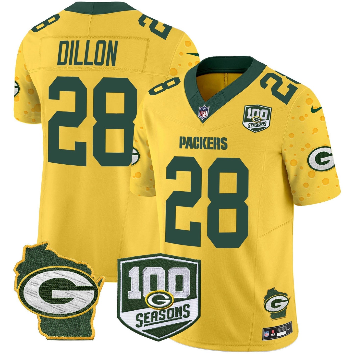 Camisa NFL Men’s 100th Season & Home Patch Cheese Vapor Limited Jersey
