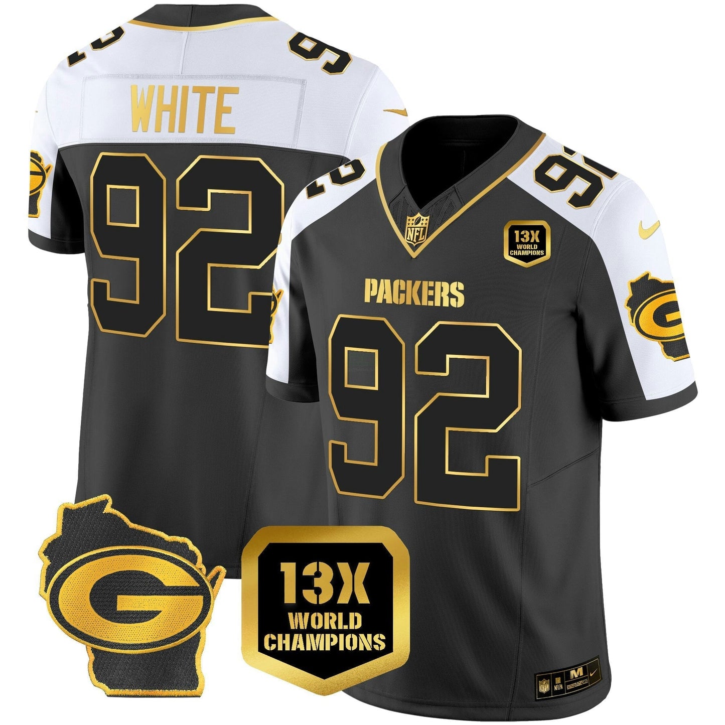 Camisa NFL Men’s 13 Time World Champions & Home Patch Dourada Vapor Jersey
