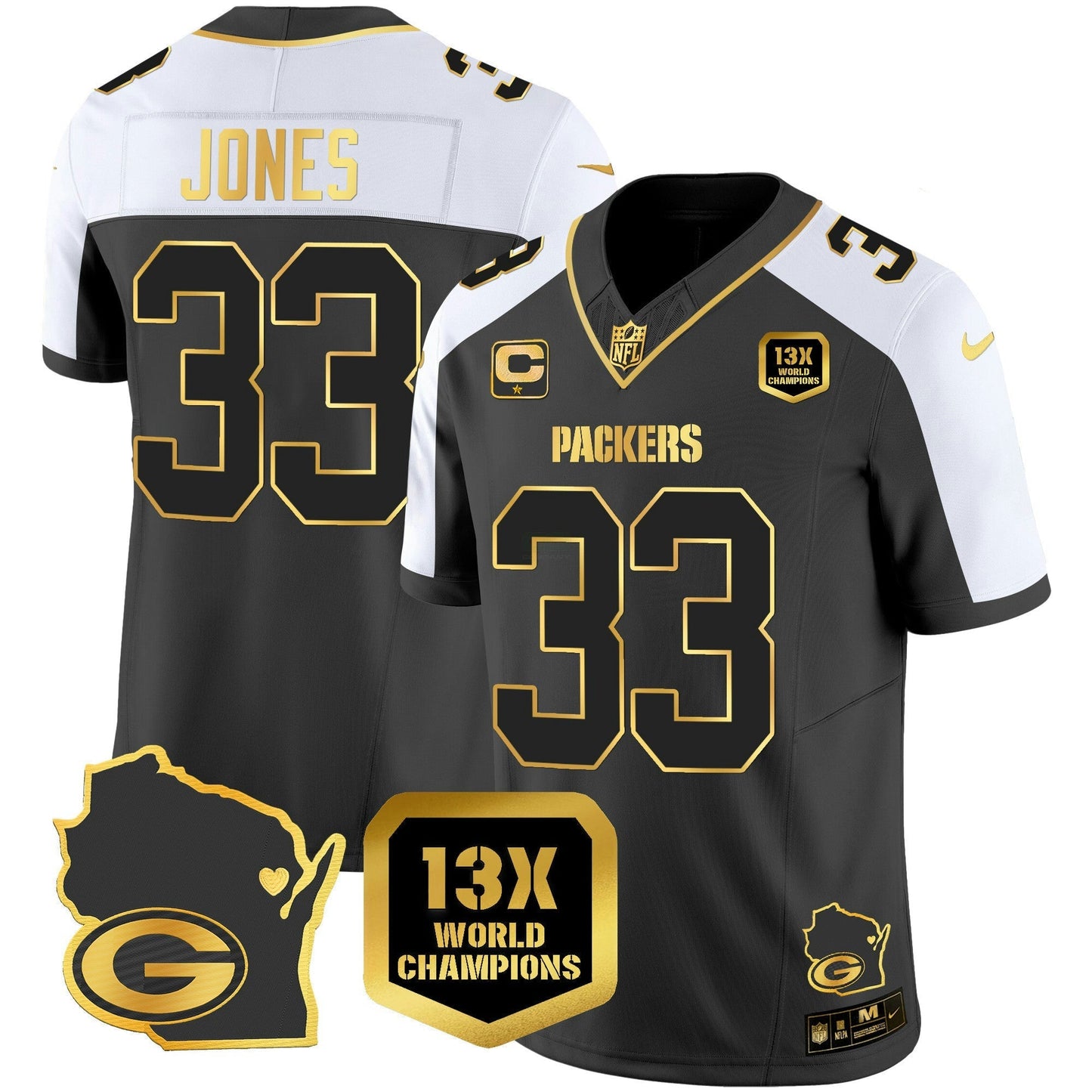 Camisa NFL Men’s 13 Time World Champions & Home Patch Dourada Vapor Jersey V2