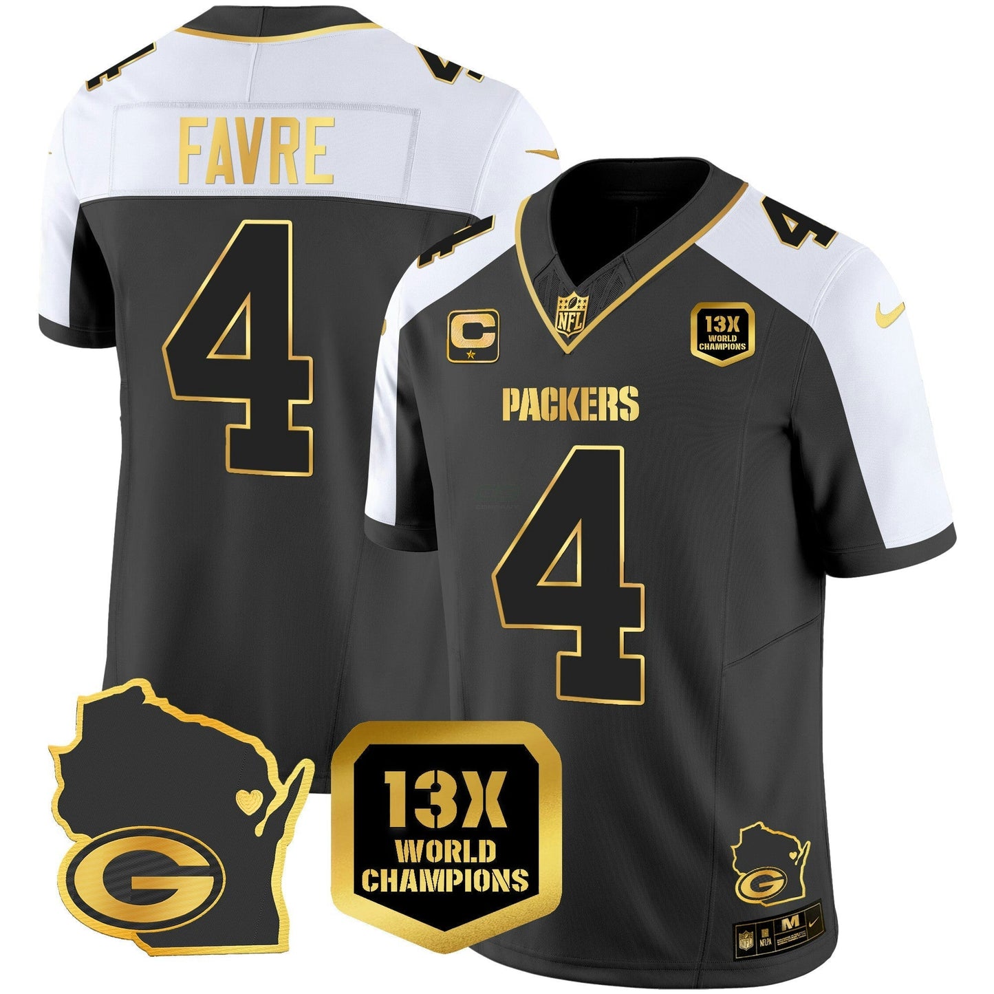 Camisa NFL Men’s 13 Time World Champions & Home Patch Dourada Vapor Jersey V2