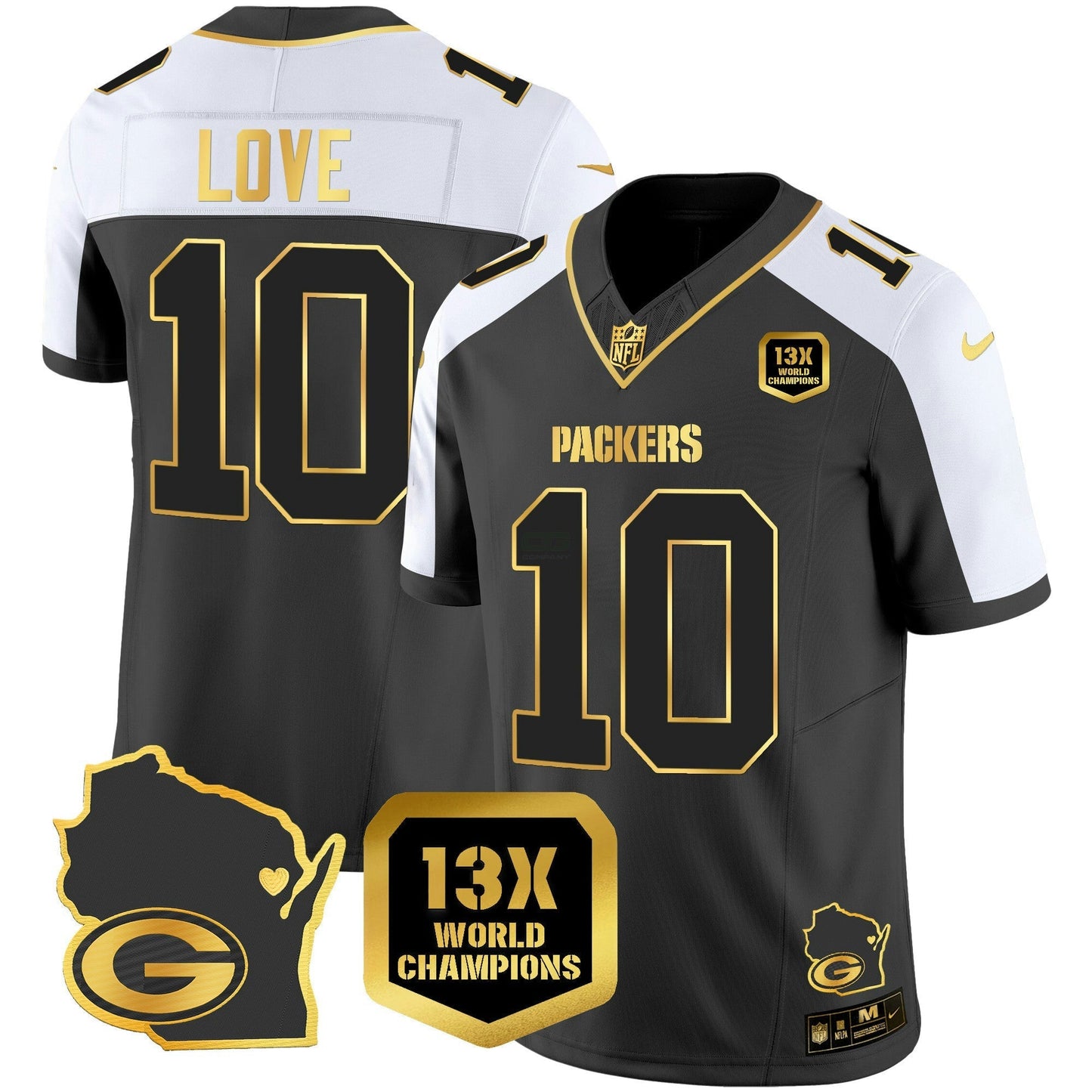 Camisa NFL Men’s 13 Time World Champions & Home Patch Dourada Vapor Jersey V2